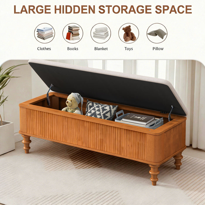 Storage Ottoman Bench For Living Room - Natural