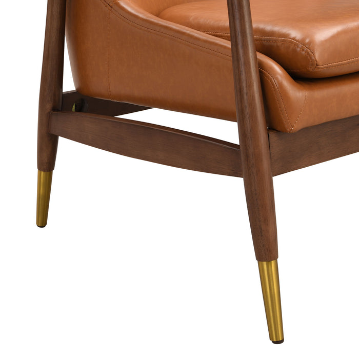 Mid - Century Accent Chair With Cushioned Seat, Brass Tipped Legs