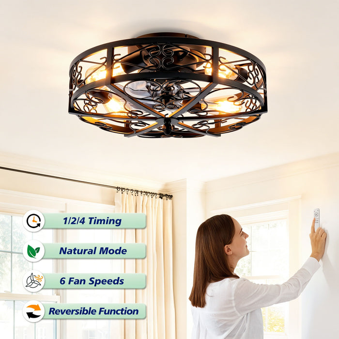 Mounting Type Ceiling Fan, Reversible Motor, DC Remote Control, 6 Speed Ceiling Fan - Matte Black