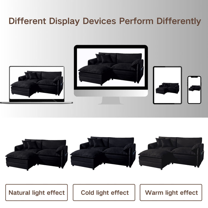 Modern Chenille Oversized Deep Seat Sectional Sofa With Pillows