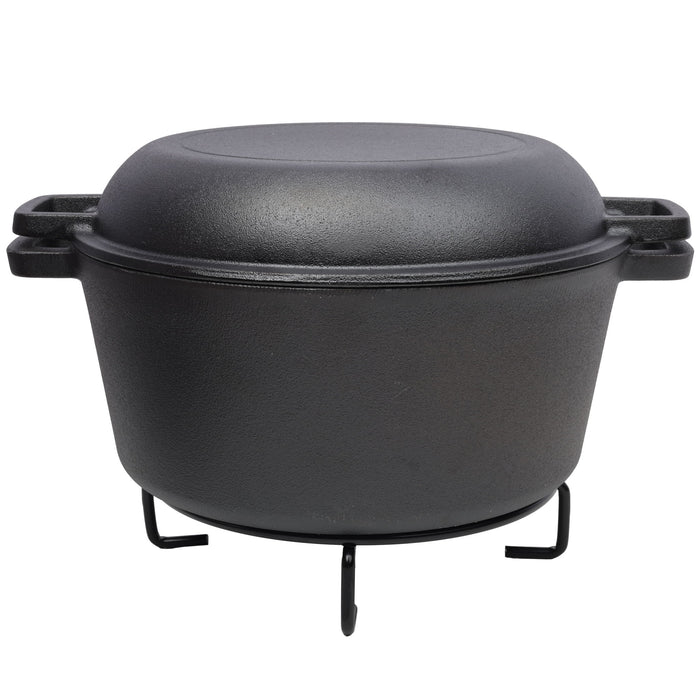 Pre-Seasoned 3 In 1 Cast Dutch Oven With Skillet Lid, 5 Quart - Black