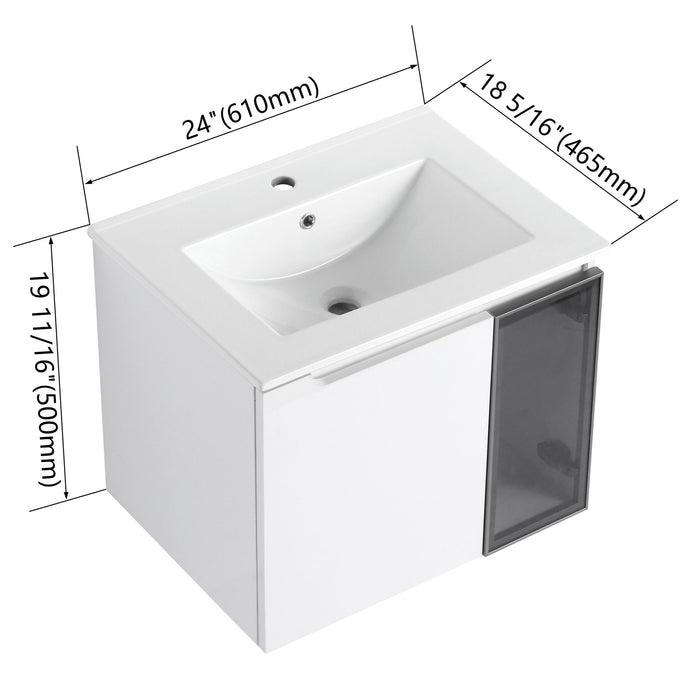 Wall Mounted Bathroom Vanity With Sink, Soft Close Doors, Cabinet & Half Door