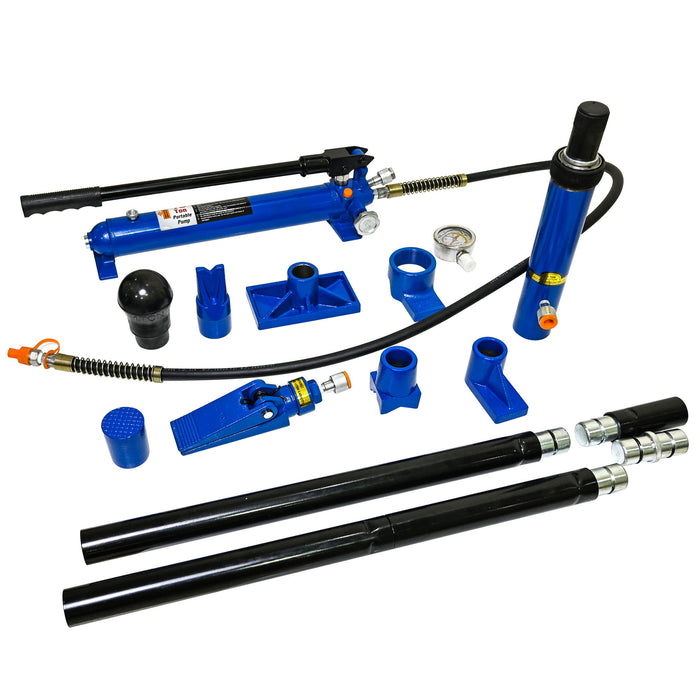 10 Ton Portable Hydraulic Equipment Kit For Metal Work - Black / Blue