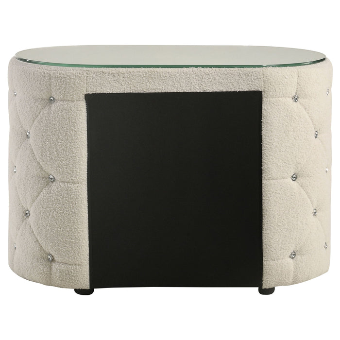 Santiago - Oval 2 Drawer Upholstered Nightstand - Ivory