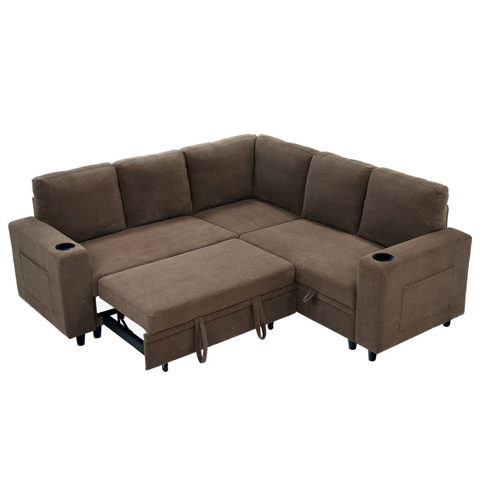 Upholstered L - Shape Sectional Sofa Bed With Pull Out Sleeper And Storage