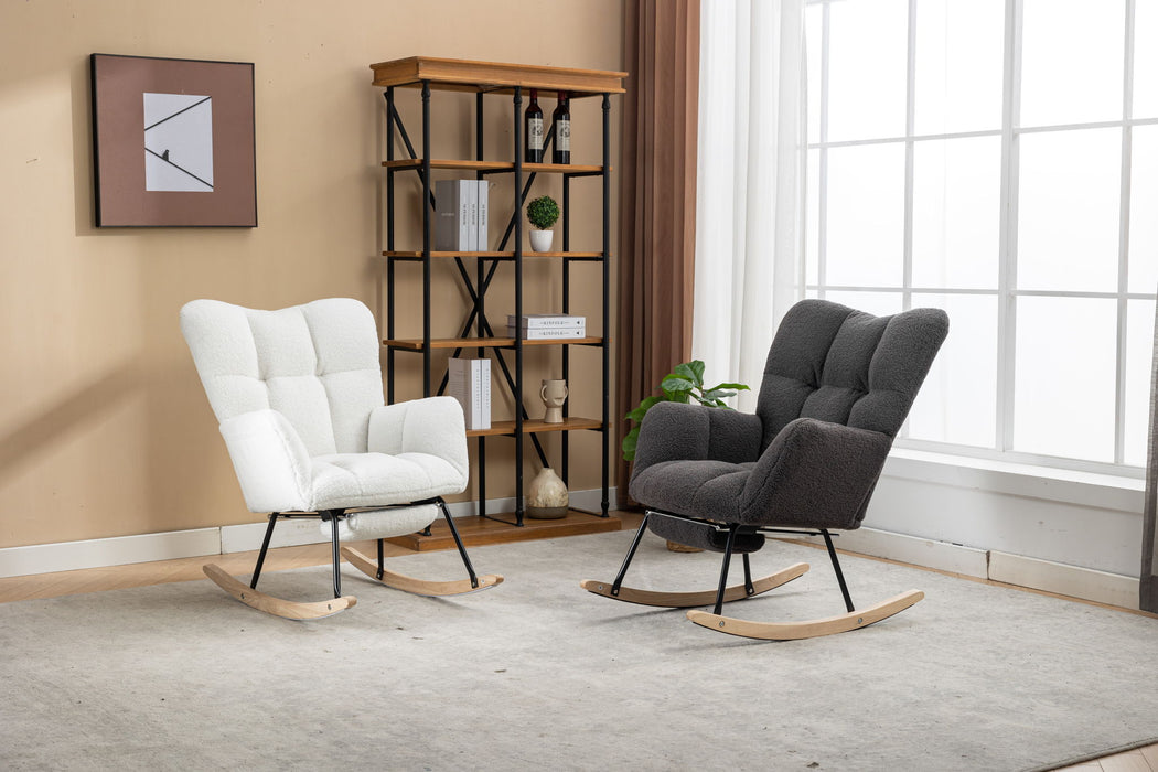 Teddy Fabric Rocking Chair With Adjustable Footrest - Ivory