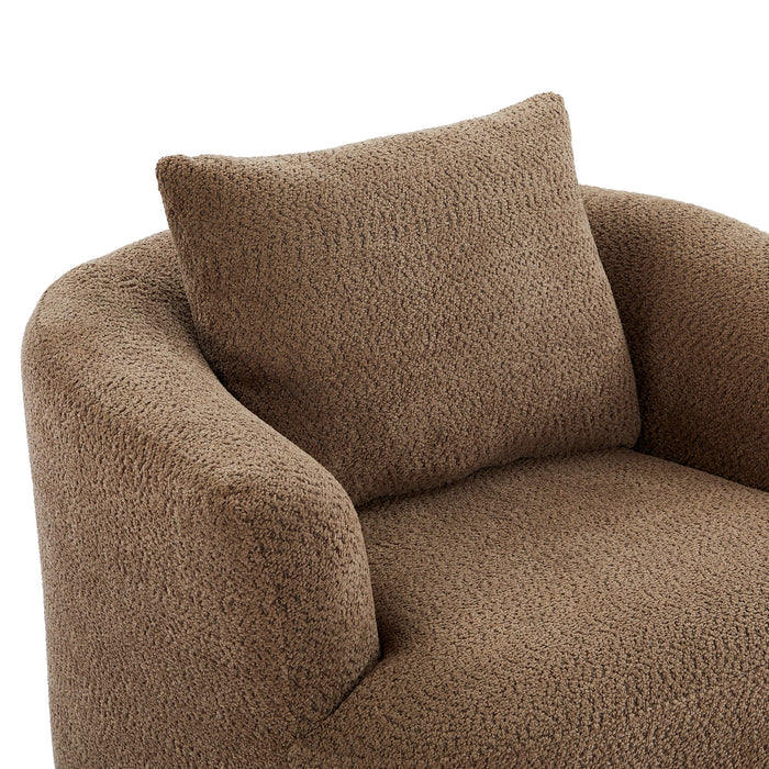 360° Swivel Barrel Sofa Chair With Throw Pillow, Chenille Upholstered Accent Chair