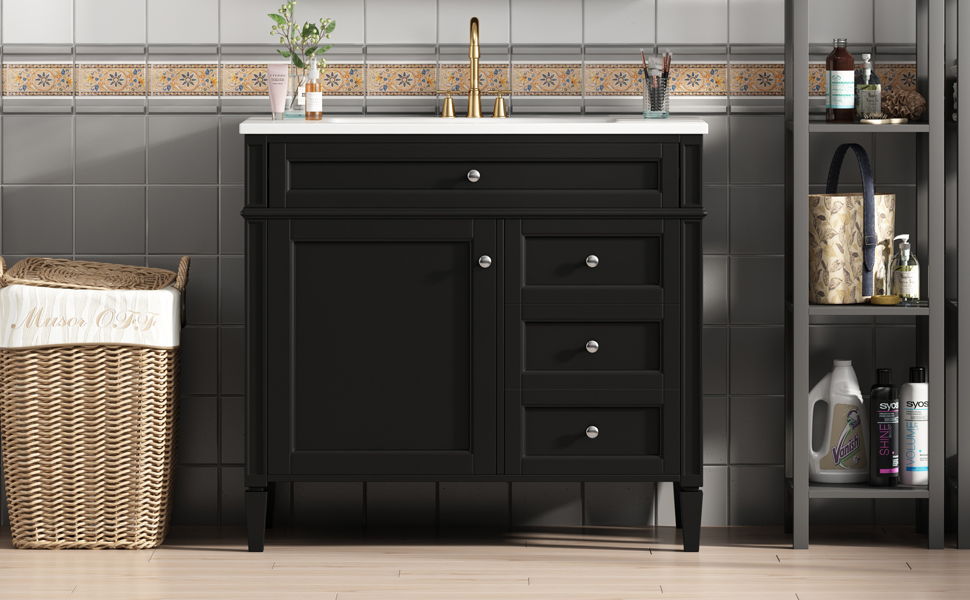 Bathroom Vanity & Top Sink, Modern Bathroom Storage Cabinet With 2 Drawers And A Tip-Out Drawer