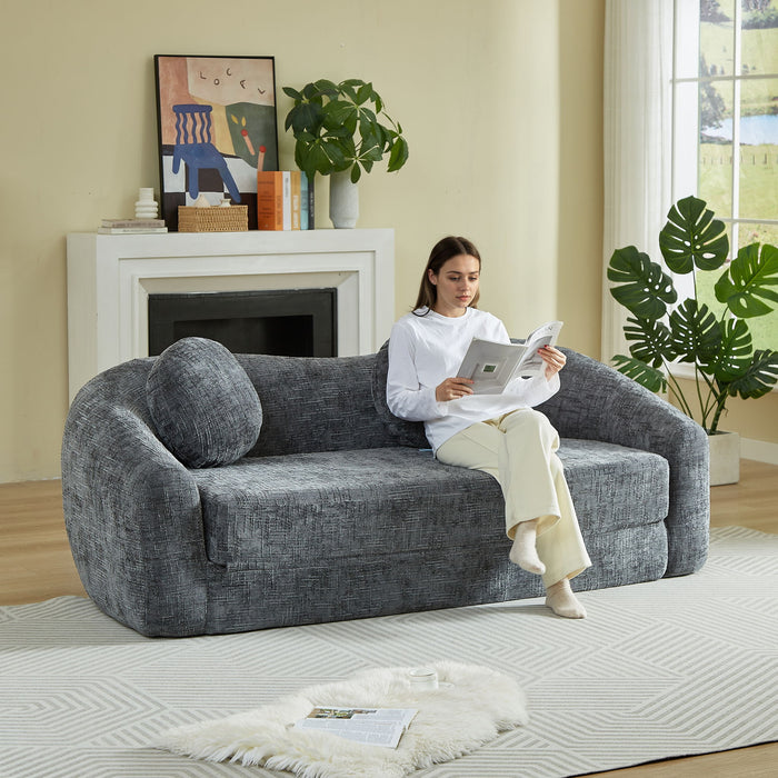 Curved Convertible Sofa, 2 In 1 Frameless Folding Sofa Bed With Pull Out Base And Deep Seat