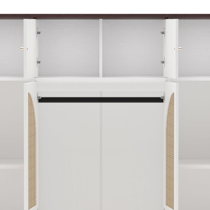 8 Door Armoire Wardrobe With Adjustable Shelves And Hanging Rod