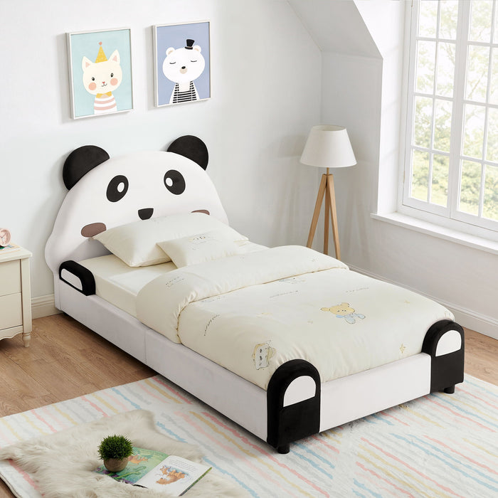 Twin Size Cute Panda Shaped Kids Bed - White / Black