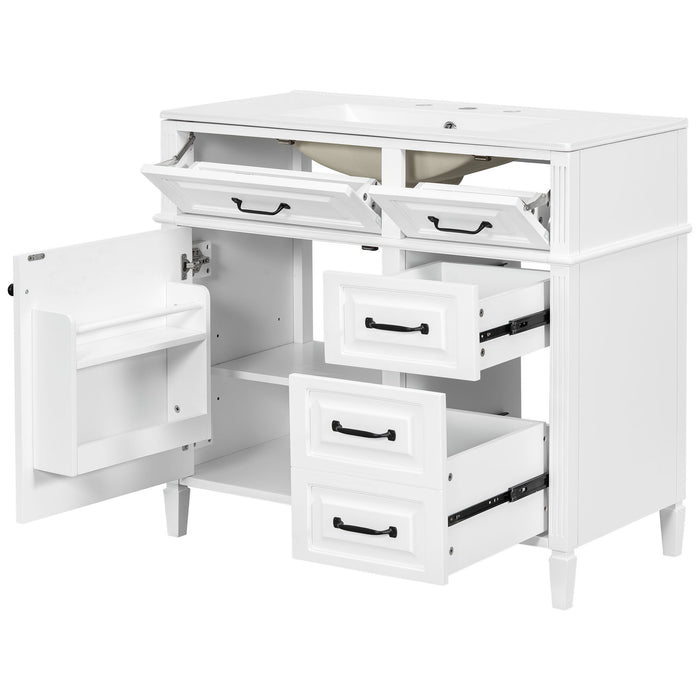 Modern Bathroom Vanity With Sink Top, Flip Drawer Design