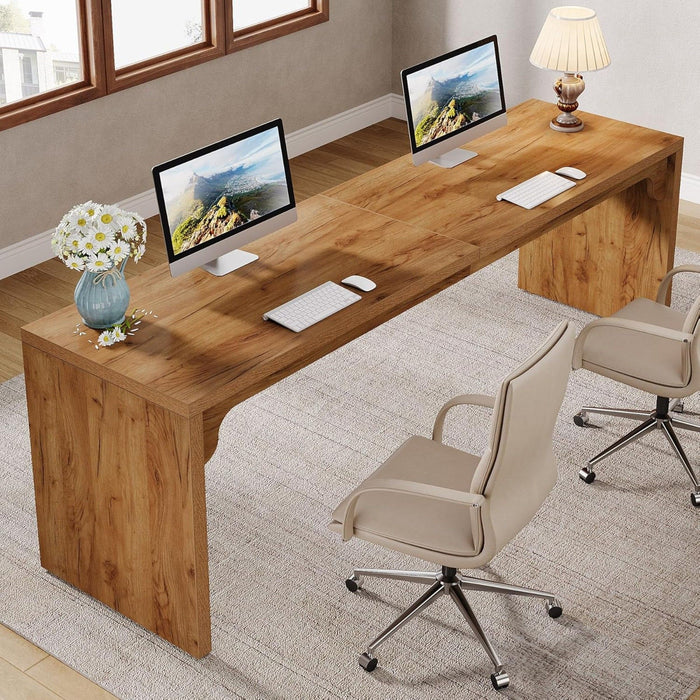 Extra Long 2 Person Computer Desk, Large Workstation - Brown