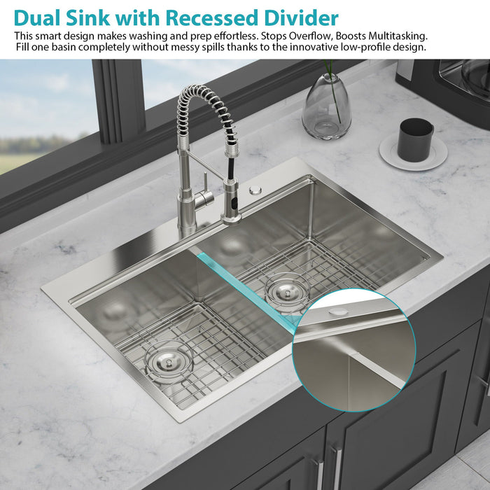 Topmount, Drop In Double Bowl Kitchen Sink
