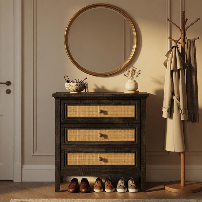 Nightstand With 3 Drawers, Tall End Table - Brown