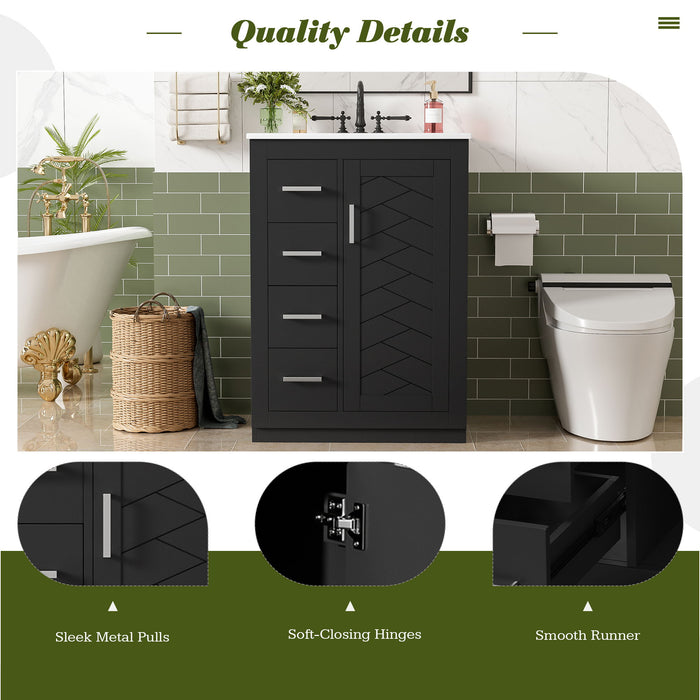 Bathroom Vanity With Integrated Sink, Rectangular Cabinet With 1 Door And 3 Drawers