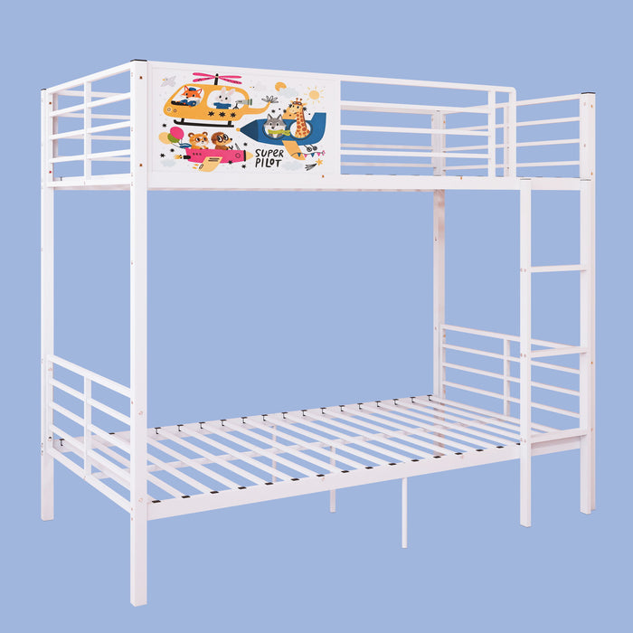 Bunk Bed, Convertible To 2 Separate Twin Size Beds With Full Length Guardrail & Ladder, No Box Spring Needed - White
