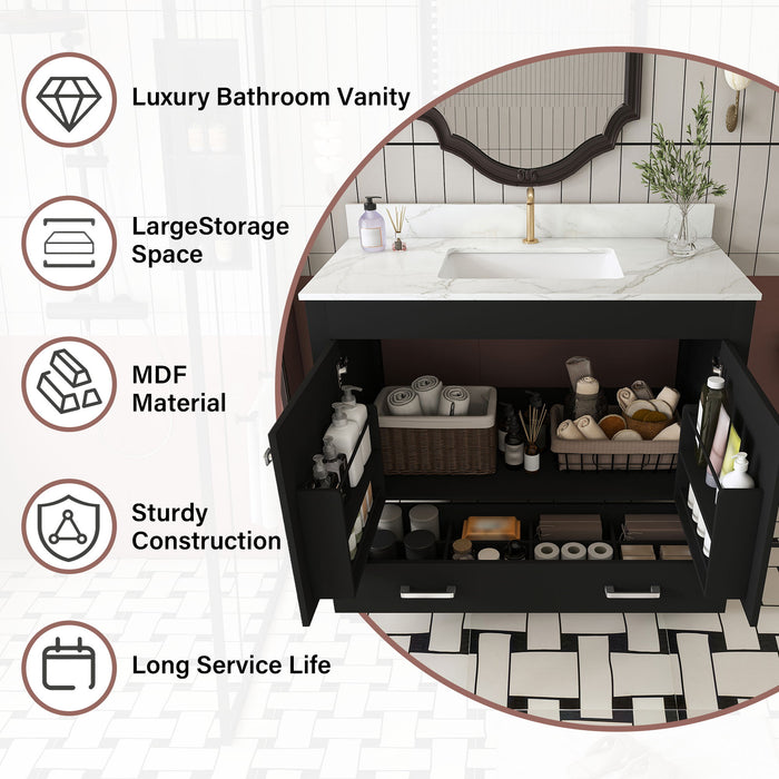 Bathroom Vanity Set, Fluted Cabinet, Soft Close Doors & Drawers - Black