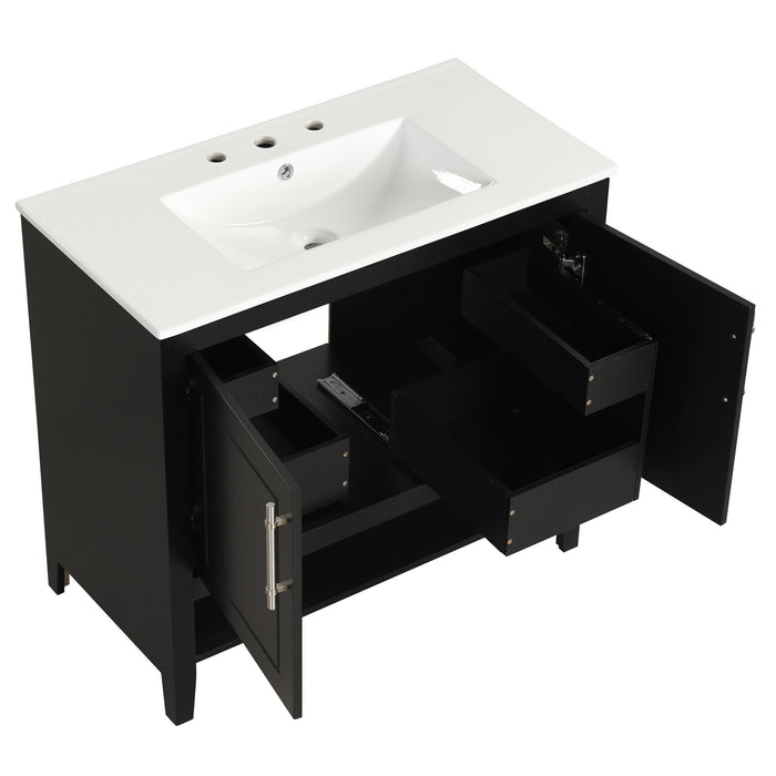 36" Bathroom Vanity With Sink, Frame Cabinet With Doors And Drawers - Black