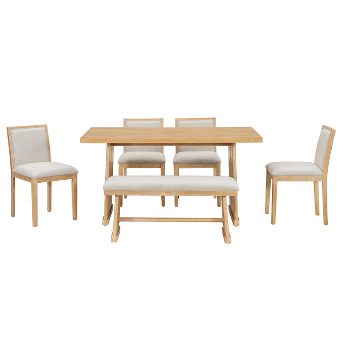 Dining Set With Rectangular Table, 4 Upholstered Chairs & 1 Padded Bench