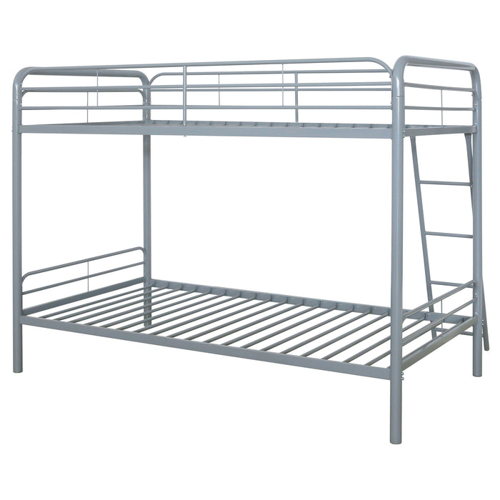 Long Beach - Twin Over Twin Bunk Bed With Built In Guardrails And Angled Ladder - Silver
