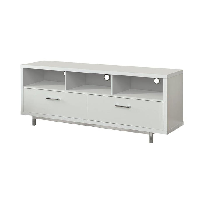 Drawer Storage TV Console With Open Cubbies - White