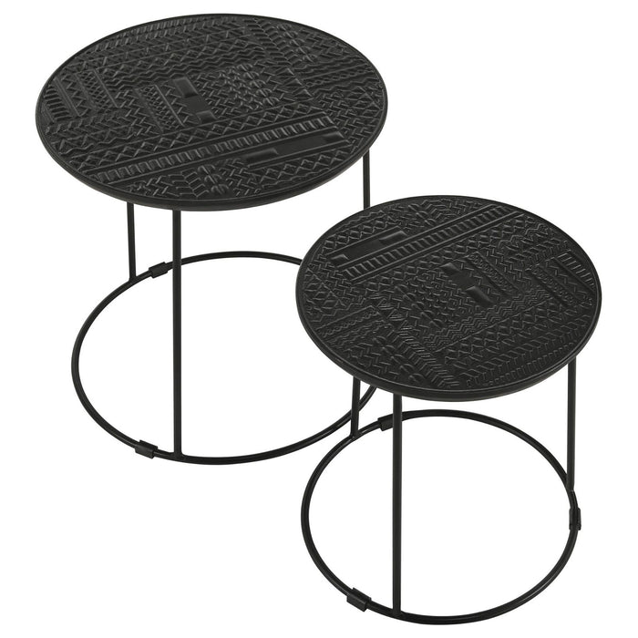 2 Piece Nesting Table With Embossed Tops And Base - Black