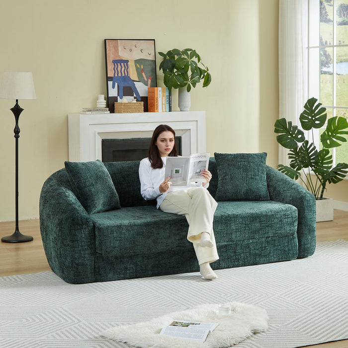 Curved Convertible Sofa, 2 In 1 Fold Out Bed With Pull Out Base And Deep Seat