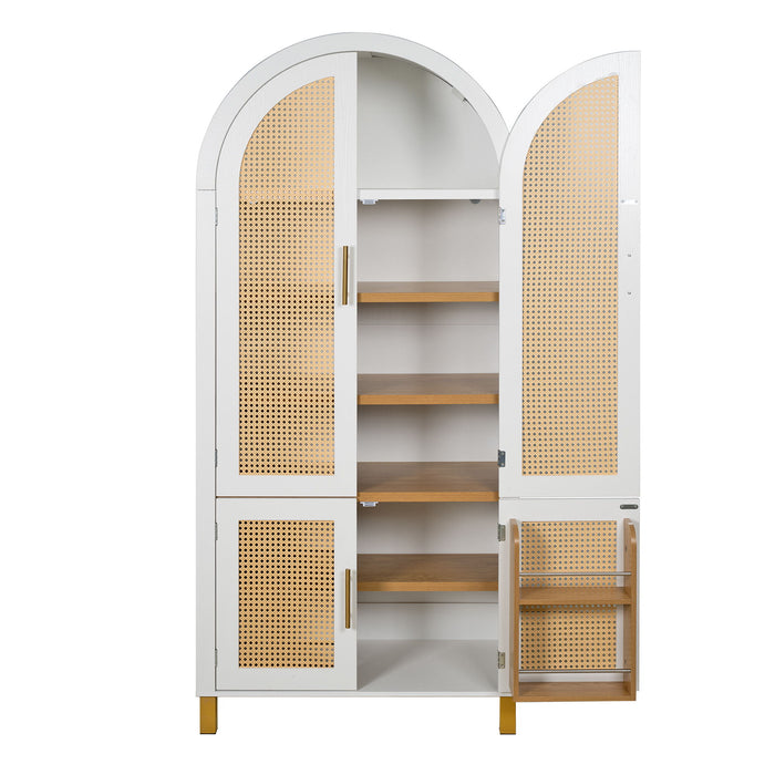 Tall Arched Cabinet With Rattan Doors & Adjustable Shelves