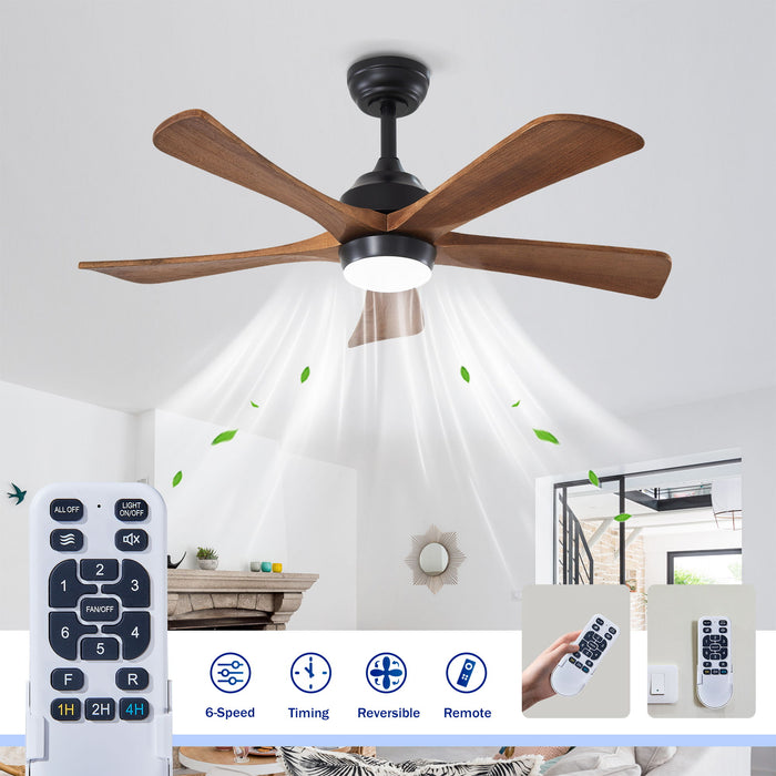 5 Blades Ceiling Fan With Lights Remote Control - Matte Black