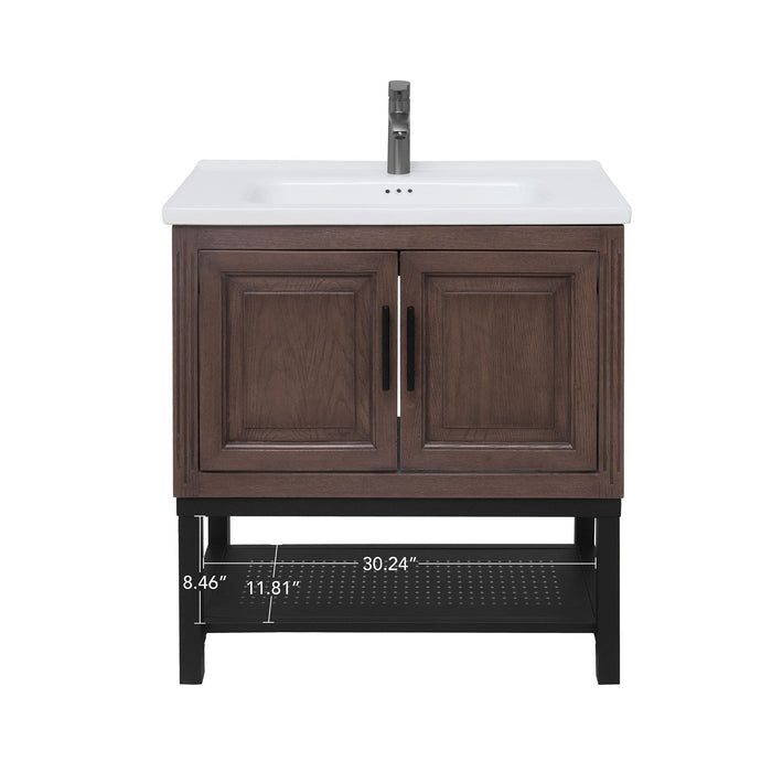 Modern Freestanding Bathroom Vanity With Ceramic Sink, Hot And Cold Faucet, Storage Cabinet & Open Shelf