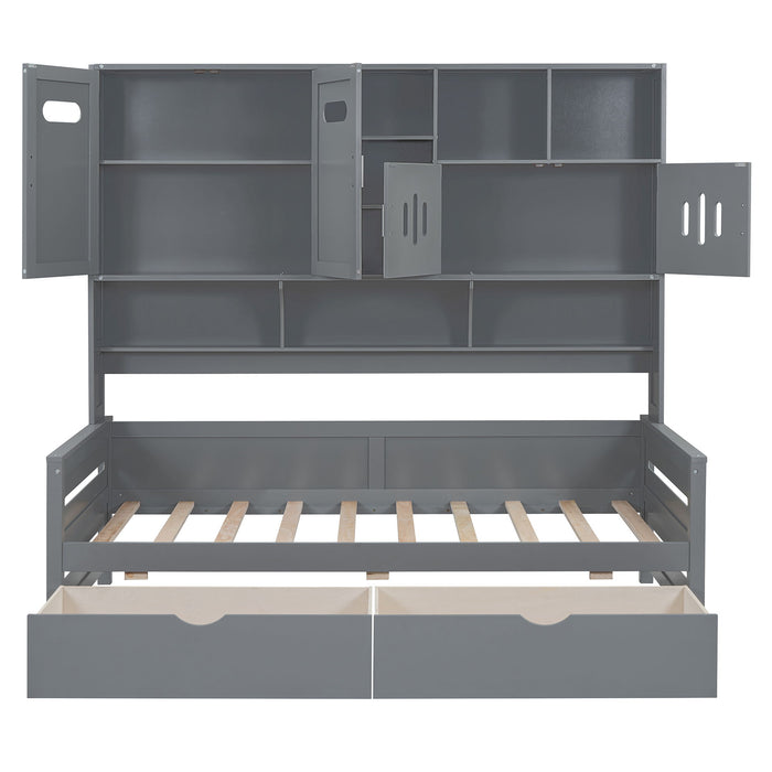 Daybed With All-In-One Cabinet And Shelf