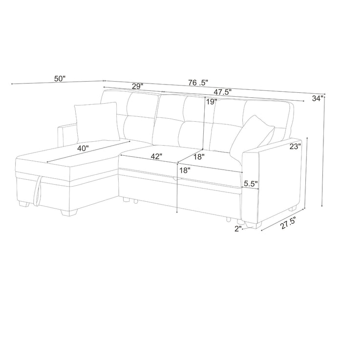 Upholstered Sectional With Pull Out Bed And Chaise Storage