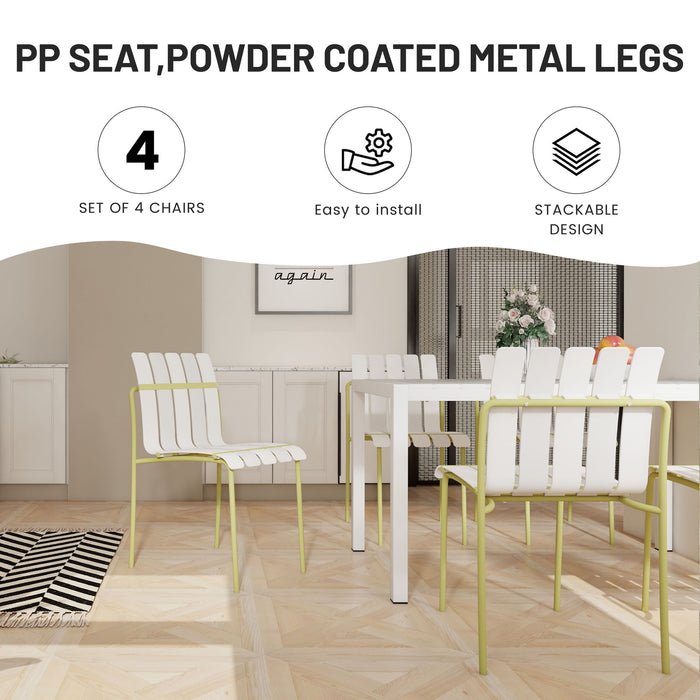 4 Piece Set Of Modern Color Block Designed Single Chairs With Long Table