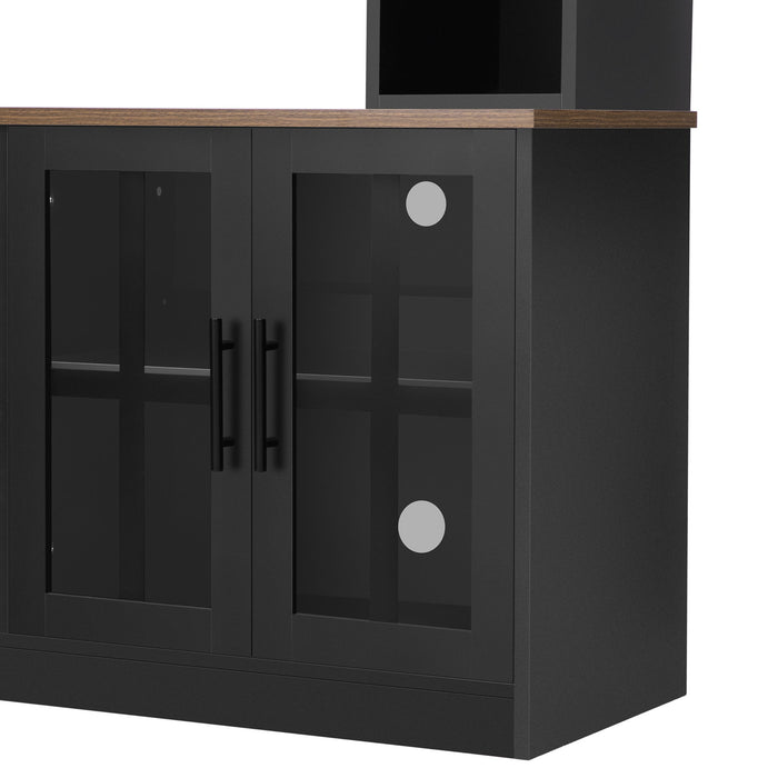 Wall Unit Entertainment Center With Bookshelves For TVs Up To 80", Tempered Glass Doors And Adjustable Shelves