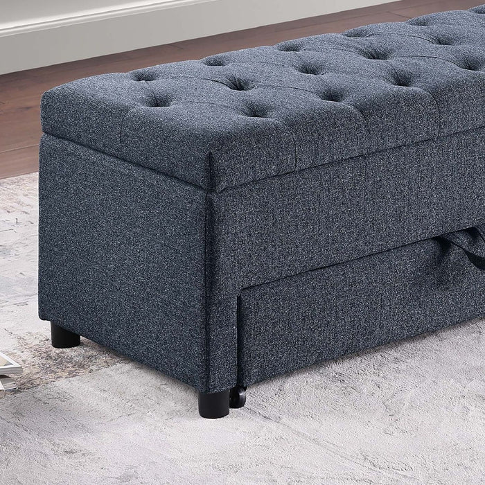 Storage Ottoman With Tufted Seat And Underseat Drawer