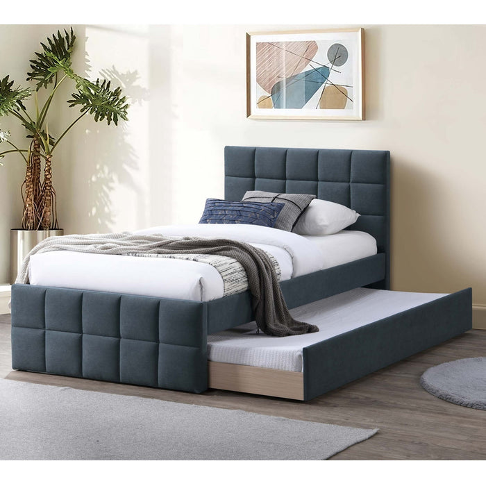 Contemporary Style Bed With Trundle Upholstered Headboard And Footboard Grid Pattern