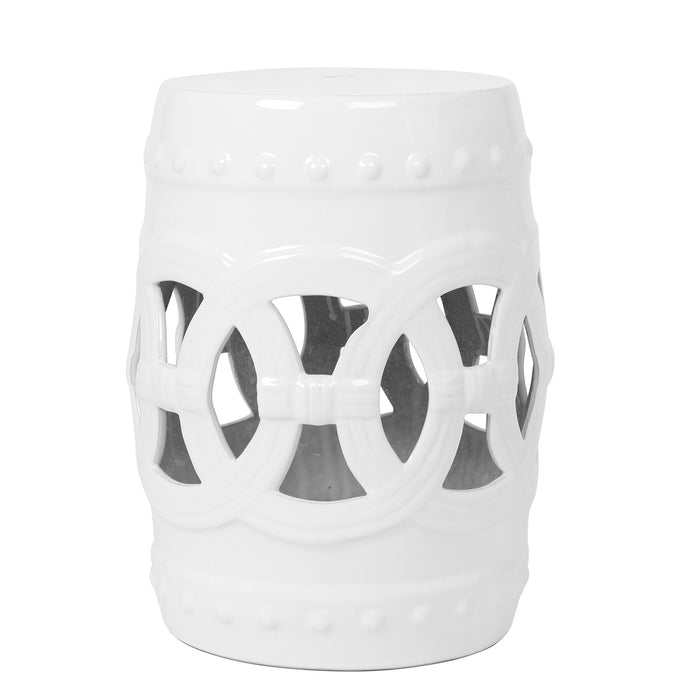 Elegant Glazed Ceramic Drum Stool Indoor / Outdoor Side Table Accent Garden Stool - White