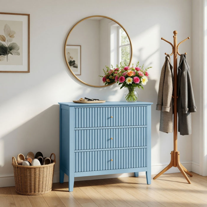 Fluted 3 Drawer Nightstand With Soft Close Slides