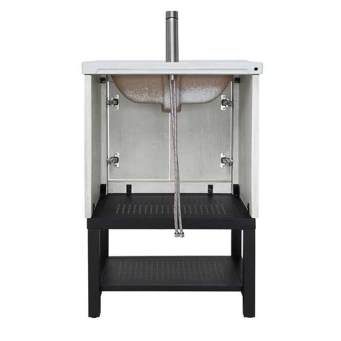 Modern Freestanding Bathroom Vanity With Ceramic Sink, Hot And Cold Faucet, Storage Cabinet & Open Shelf