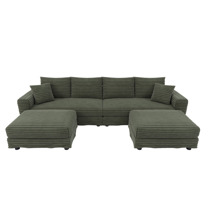 Convertible Deep Seat Sofa With Soft Pillows And Ottomans