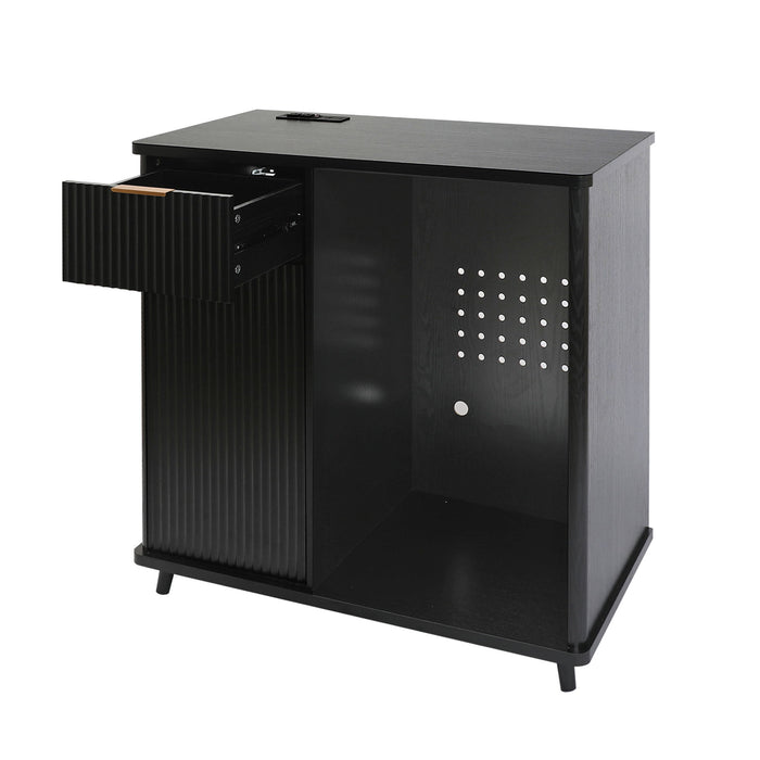 Fluted Coffee Bar Cabinet With Mini Fridge Space & Charging Station