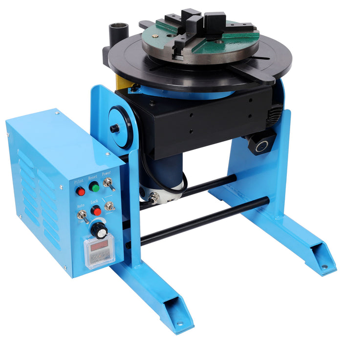 Heavy Duty Rotary Welding Positioner Turntable Table With Manual Tilt And 3 Jaw Lathe Chuck - Blue