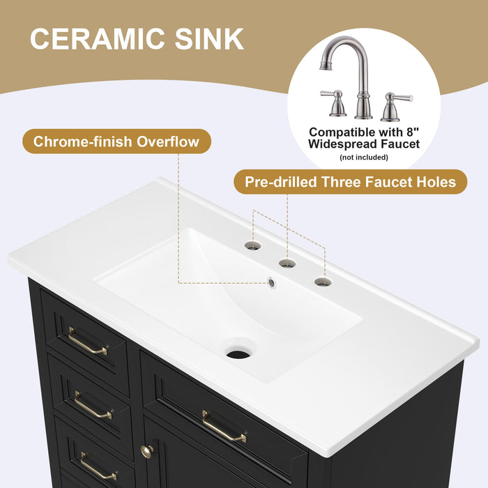 Modern Bathroom Vanity With Sink Top, 4 Drawers And 1 Soft-Close Door