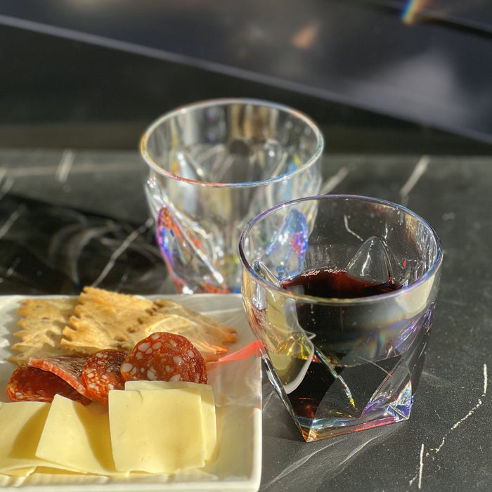 Leading Ware Rainbow Diamond Acrylic Glasses Drinking (Set of 4) Dof 9Oz Bpa Free Plastic Cocktail Glasses - Clear