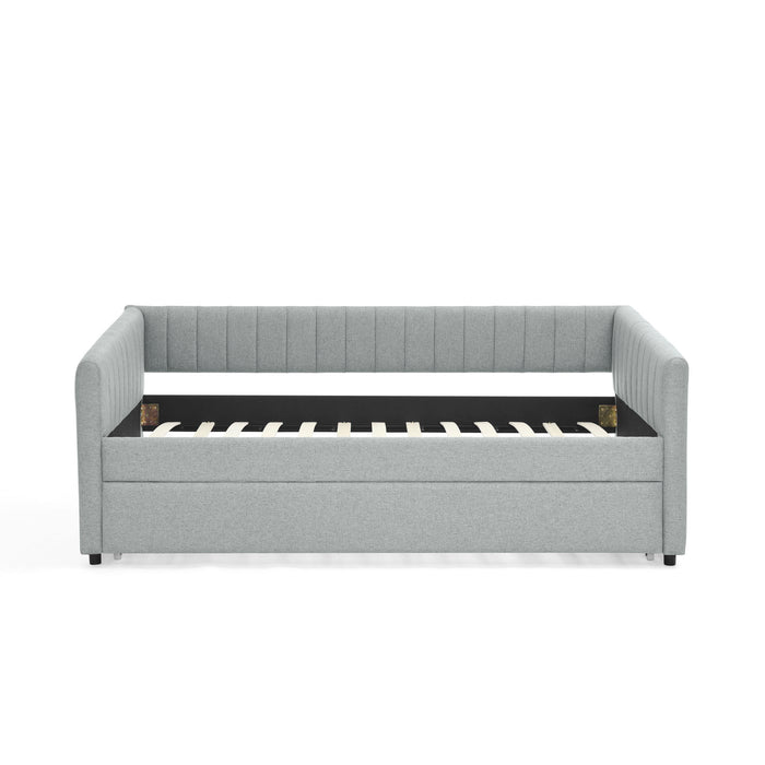 Upholstered Daybed With Trundle With Vertical Stripes