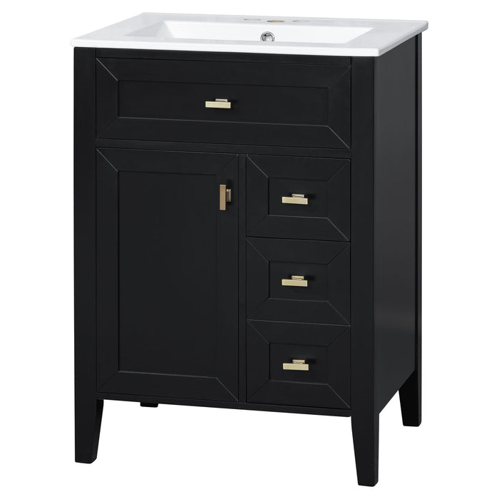 Bathroom Vanity With Sink, 3 Drawers & Cabinet With 2 Tier Door Storage Rack, Soft Close Doors & Drawers