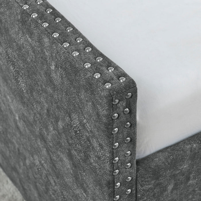 Upholstered Tufted Daybed With 2 Drawers, Waved Arms