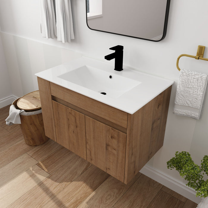 Wall Mounted Bathroom Vanity With Basin And Adjustable Open Shelf