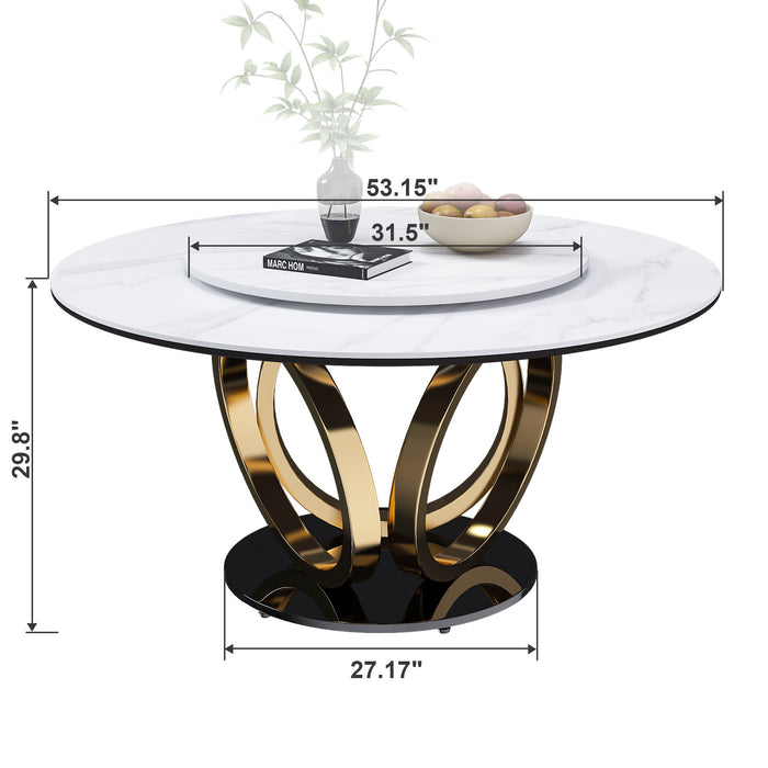 Round Dining Table With 360° Smooth Lazy Susan Stain / Heat - Gold / Black / White